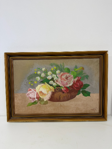 Obraz – Květinové zátiší s růžemi (malba) - Antik Spomyšl