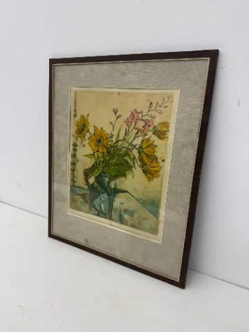 Print – BOHUSLAV KNOBLOCH / Sunflowers in a Jug (colored etching) - Antik Spomyšl